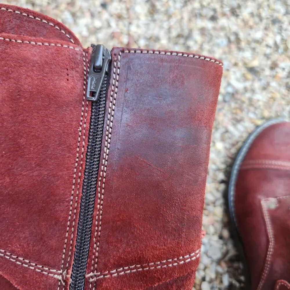 TAOS Tall Crave Red Suede Lace Up Side Zip Boots Women's  US 8 - 8.5 / EU 39 Tag
